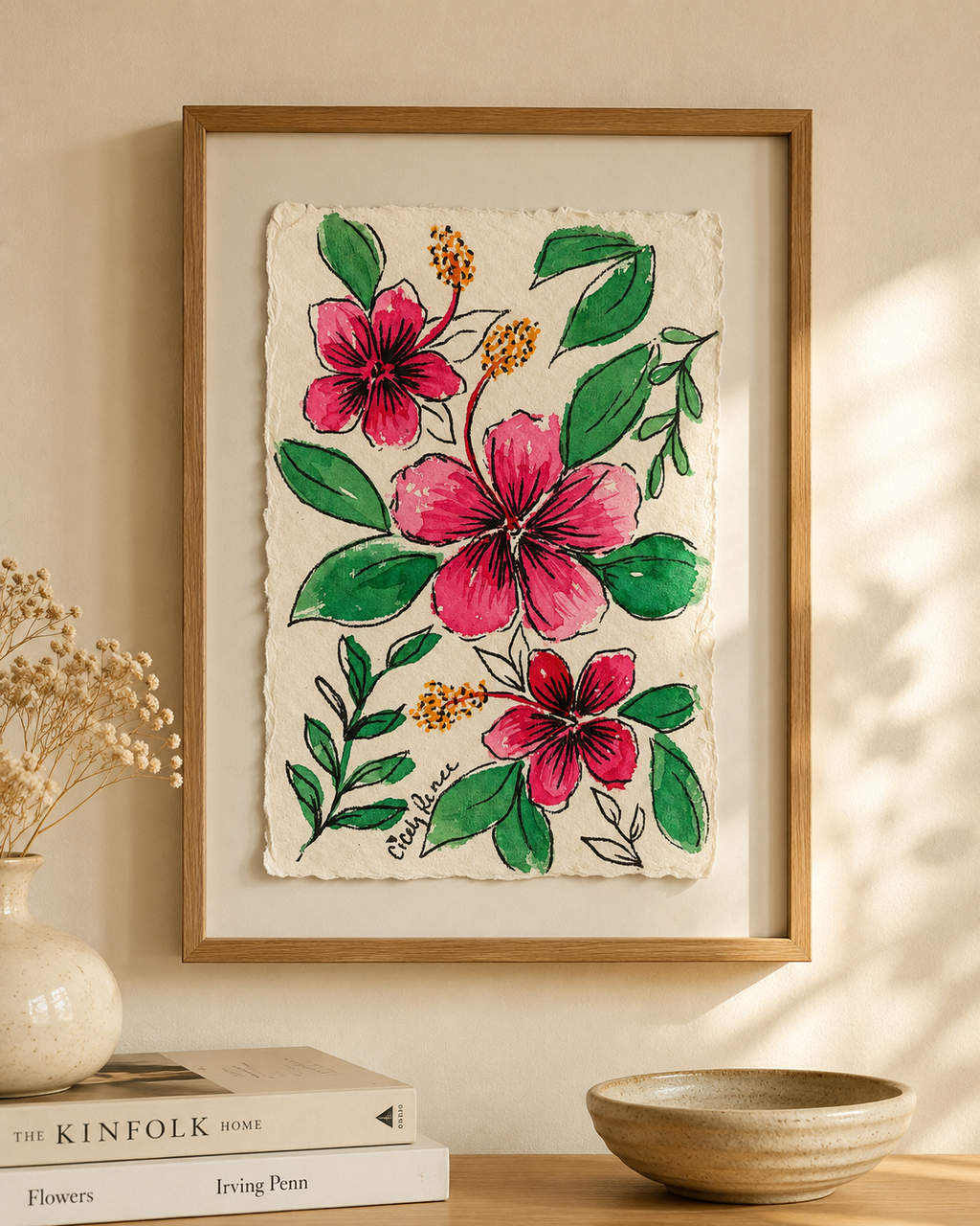 Beautiful Beginnings No. 5 | Original Hibiscus Floral Painting on Handmade Cotton Paper | 6.5 x 4.5 Inches | One-of-a-Kind Botanical Artwork